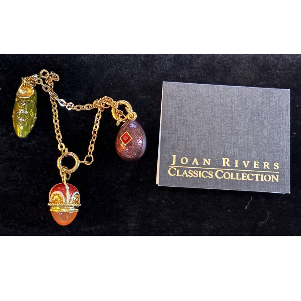 NIB Vtg Joan Rivers Fabergé Style Enameled Egg Charm Set